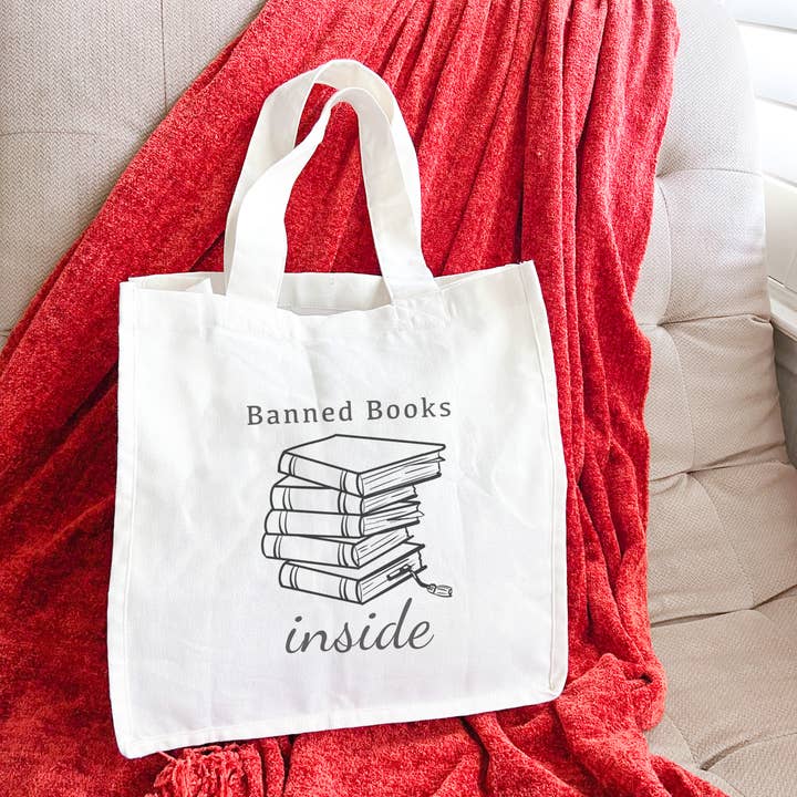 Banned Books Inside Canvas Tote Bag for book lovers for wholesale by Simply Evelyn Co