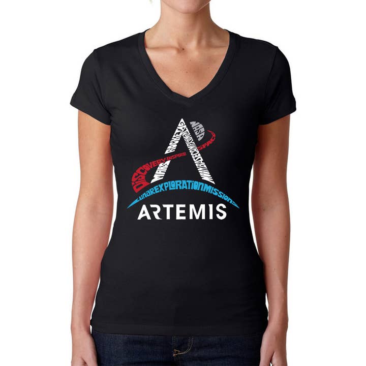 NASA Artemis Logo - Word Art T-Shirt mit V-Ausschnitt für Damen für den Großhandel von LA Pop Art