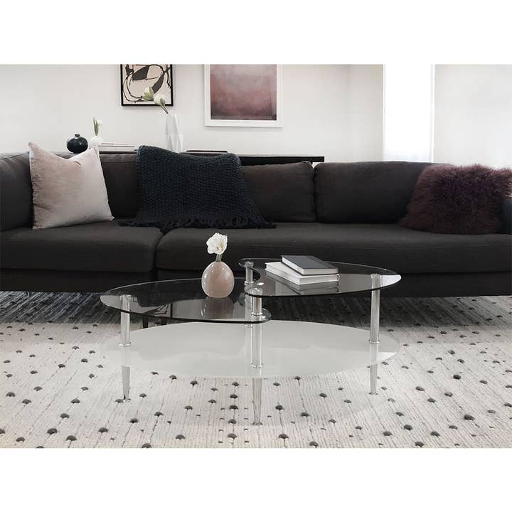Silver 3-Tier Wave Dual Oval Coffee Table (Type B) (Silver) for wholesale on Faire