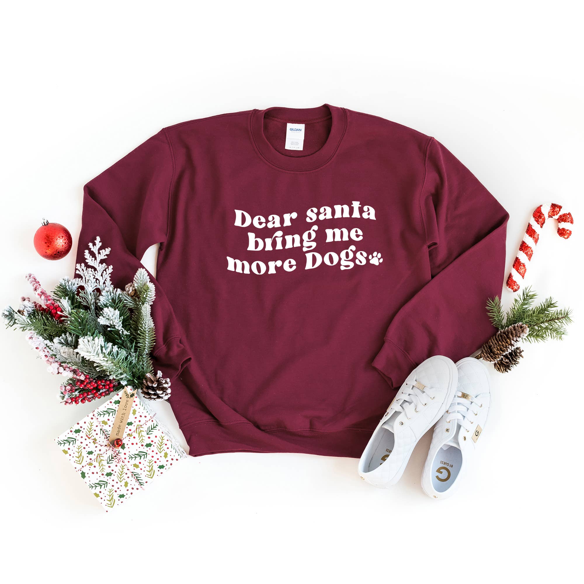 Olive And Ivory Wholesale - Wholesale Graphic Sweatshirt - Women's - Dear Santa Bring Me More Dogs Wavy | Sweatshirt | Christmas1
