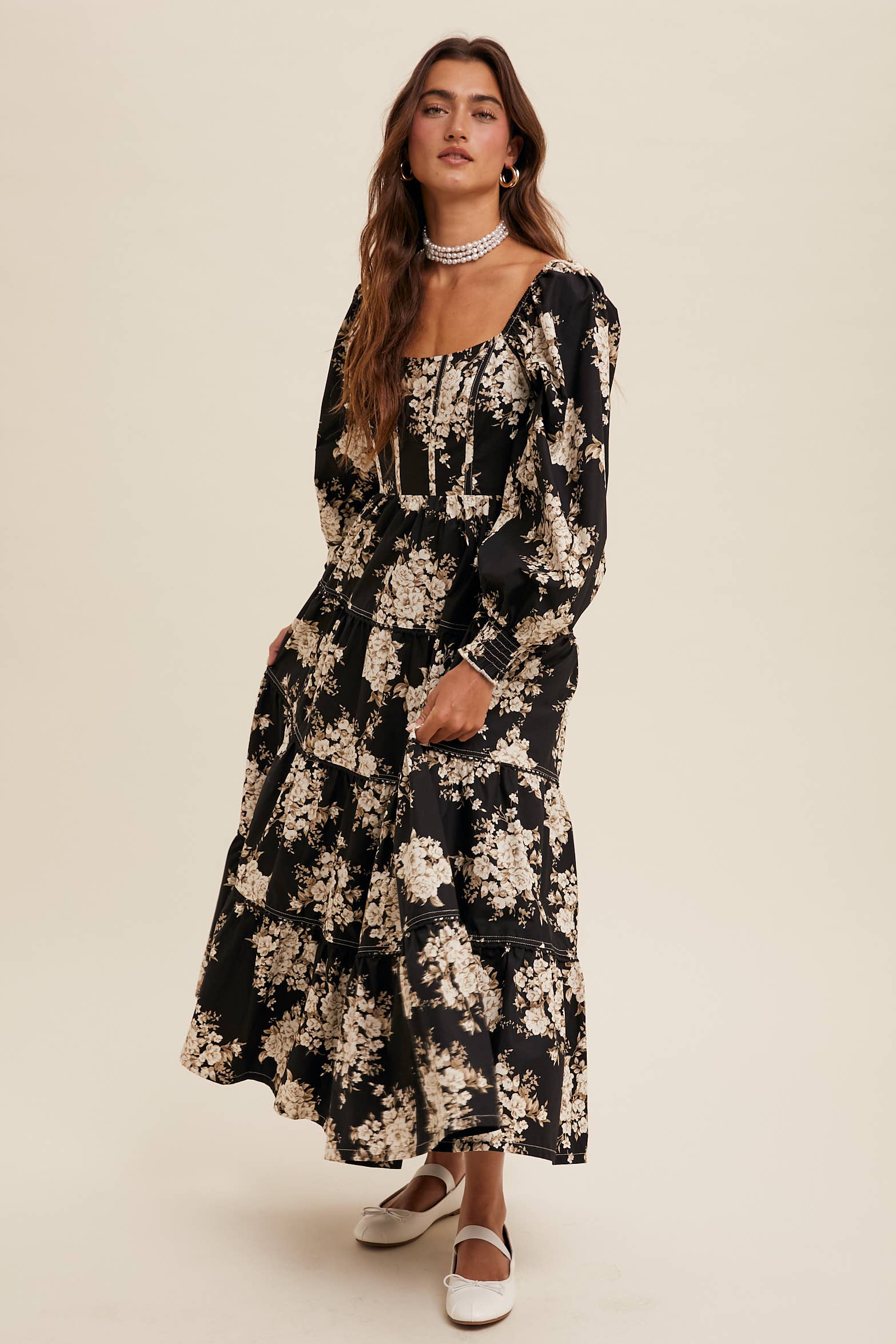 Listicle - Wholesale Dress - Women's - Romantic Floral Tiered Maxi Dress15