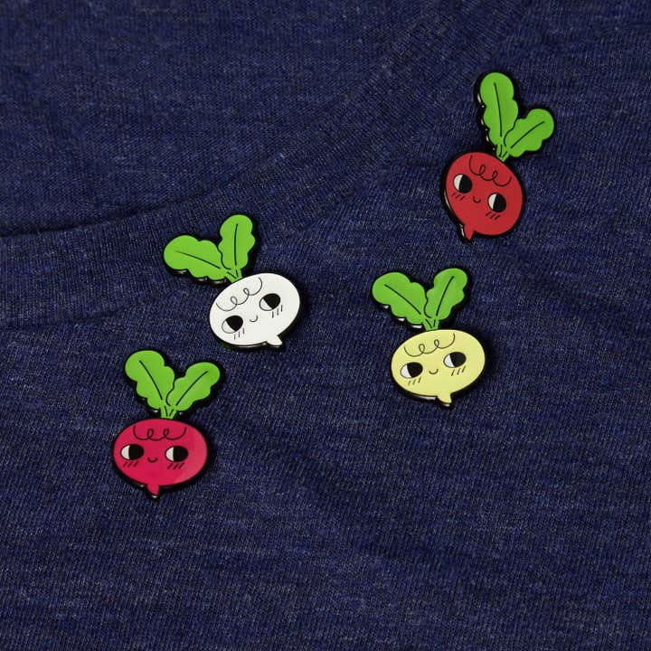Higglebees – wholesale Lapel pin/button – Root Veg (Beet, Radish, Turnip) - Enamel Pin