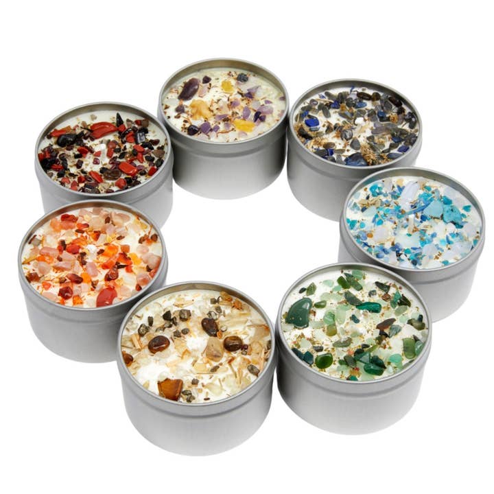 New Moon Beginnings - Wholesale Travel Candles - Crystals & Herb Energy Candles 8oz Tin Soy Candles Handmade72