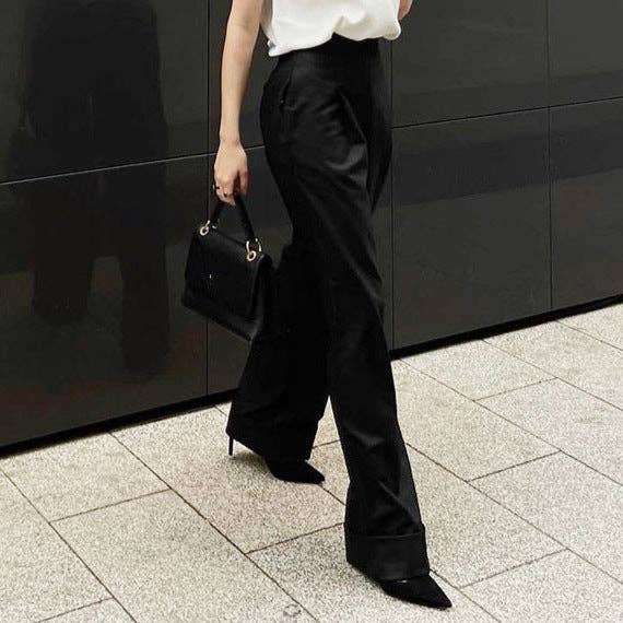 Negro Pantalones fluidos de oficina para mujer alberalkirk N5Z029 de venta al por mayor en Faire1