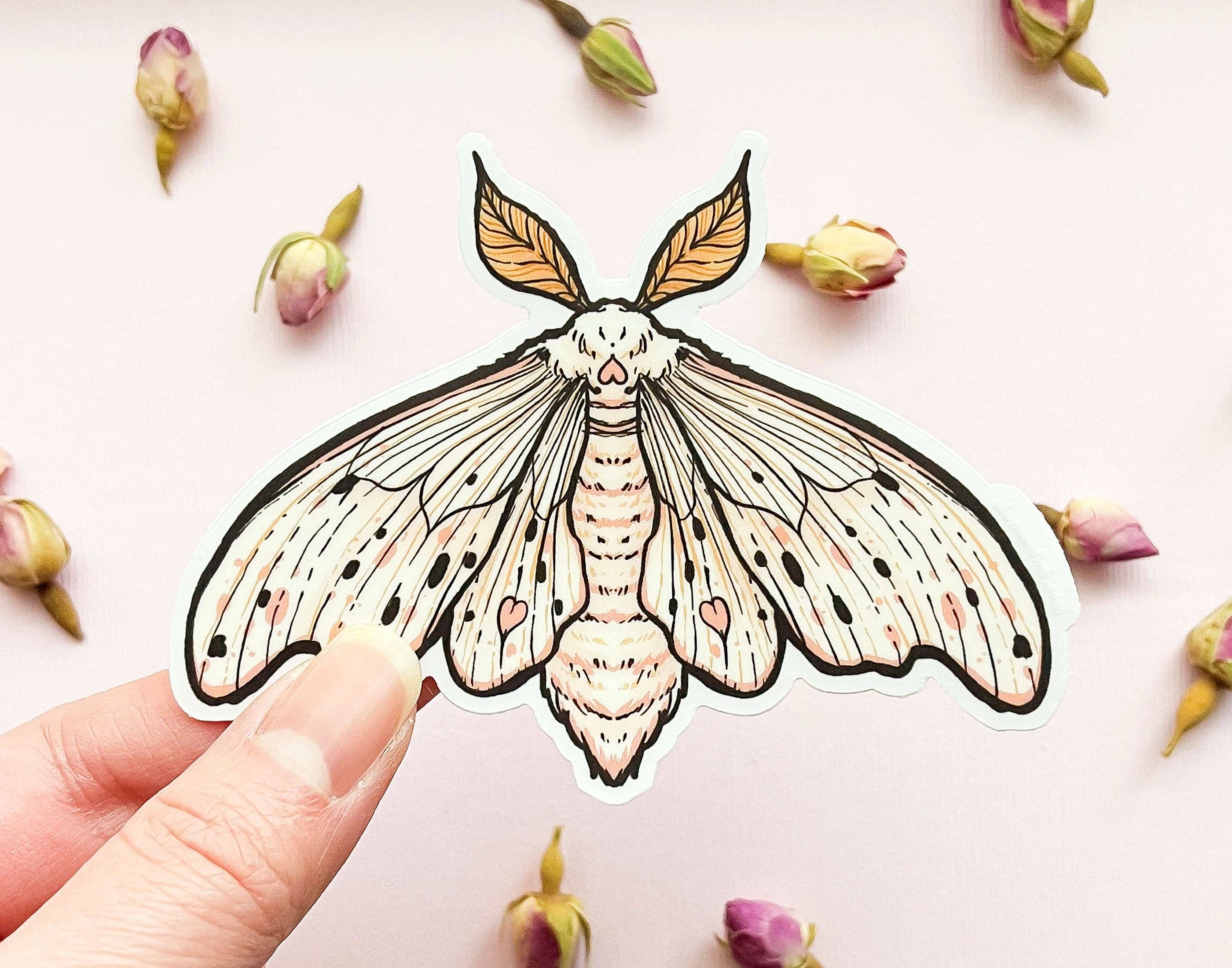 Alum and Ink - Wholesale Sticker - Poodle Moth (Domestic Silk Moth, Bombyx mori) Clear Vinyl Sticker3