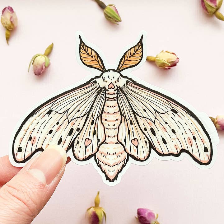 Alum and Ink - Wholesale Sticker - Poodle Moth (Domestic Silk Moth, Bombyx mori) Clear Vinyl Sticker3