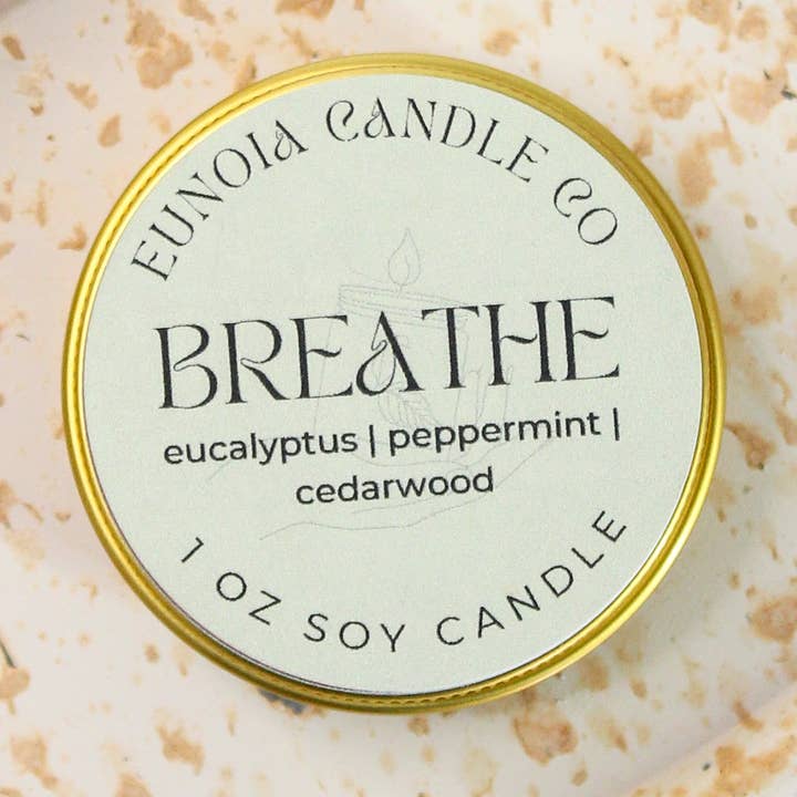 Vela de Soja Breathe | Vela en Lata Dorada de 1 oz para venta al por mayor de Eunoia Candle Co.