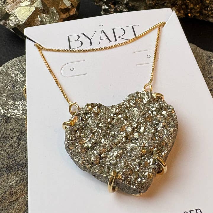 Pyrite - Heart Shaped Necklace - Gold Plated for wholesale by Byart