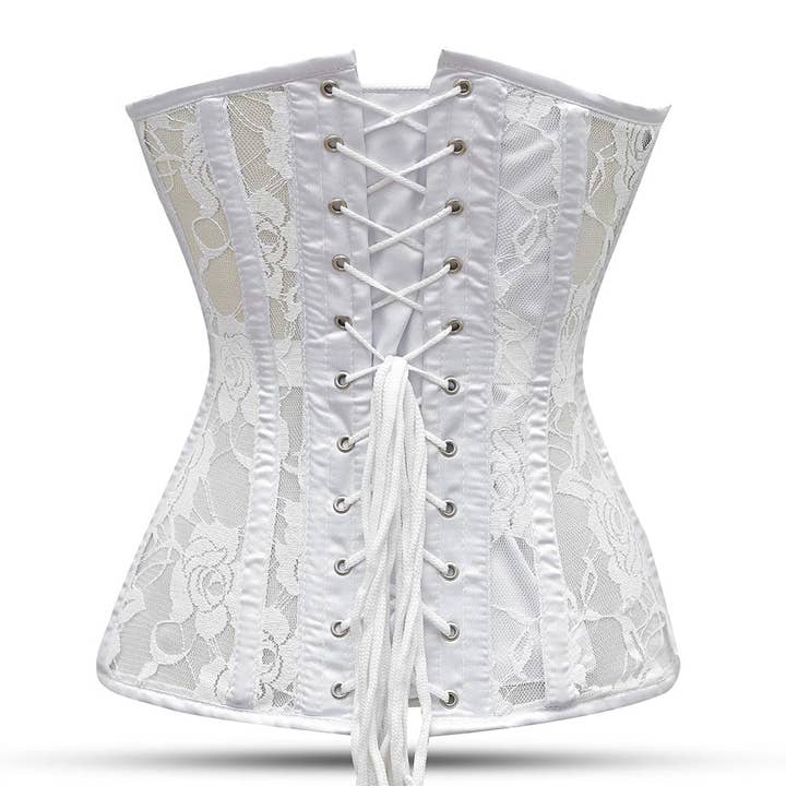 Bianco Completo Corsetto Sopra il Seno in Rete Bianca da Donna - Top Corsetto con Lacci in vendita all'ingrosso su Faire3