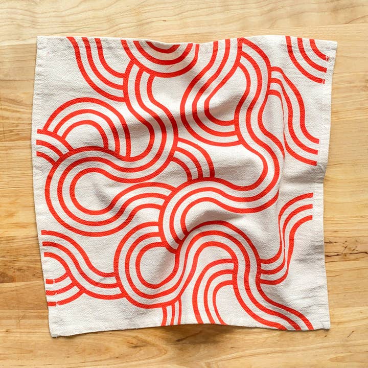 Bright Beige - Venta al por mayor Servilletas de tela - Servilletas de algodón impresas a mano con bucles sinuosos, juego de 4.1