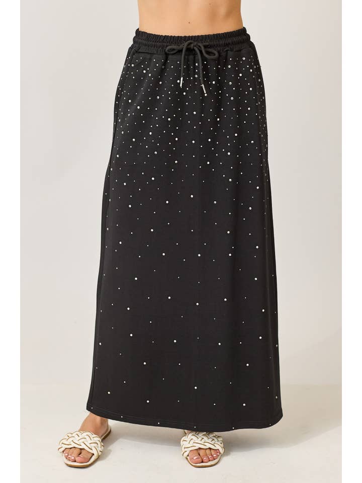 PS3388 Rhinestone Side Pockets Drawstring Maxi Skirt for wholesale by KIWI