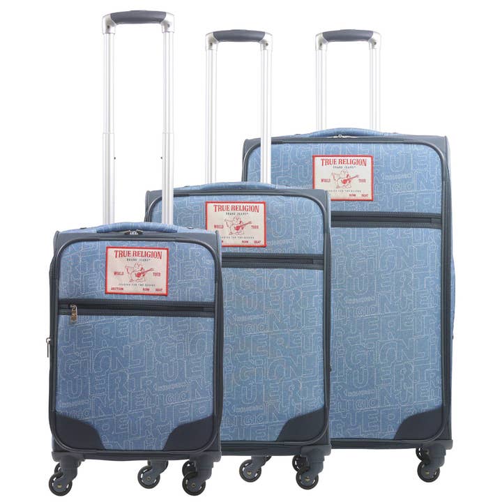 FUL Luggage (Concept One) - Wholesale Luggage - True Religion Blue 3-Piece Soft Sided Expandable Spinner Luggage Set