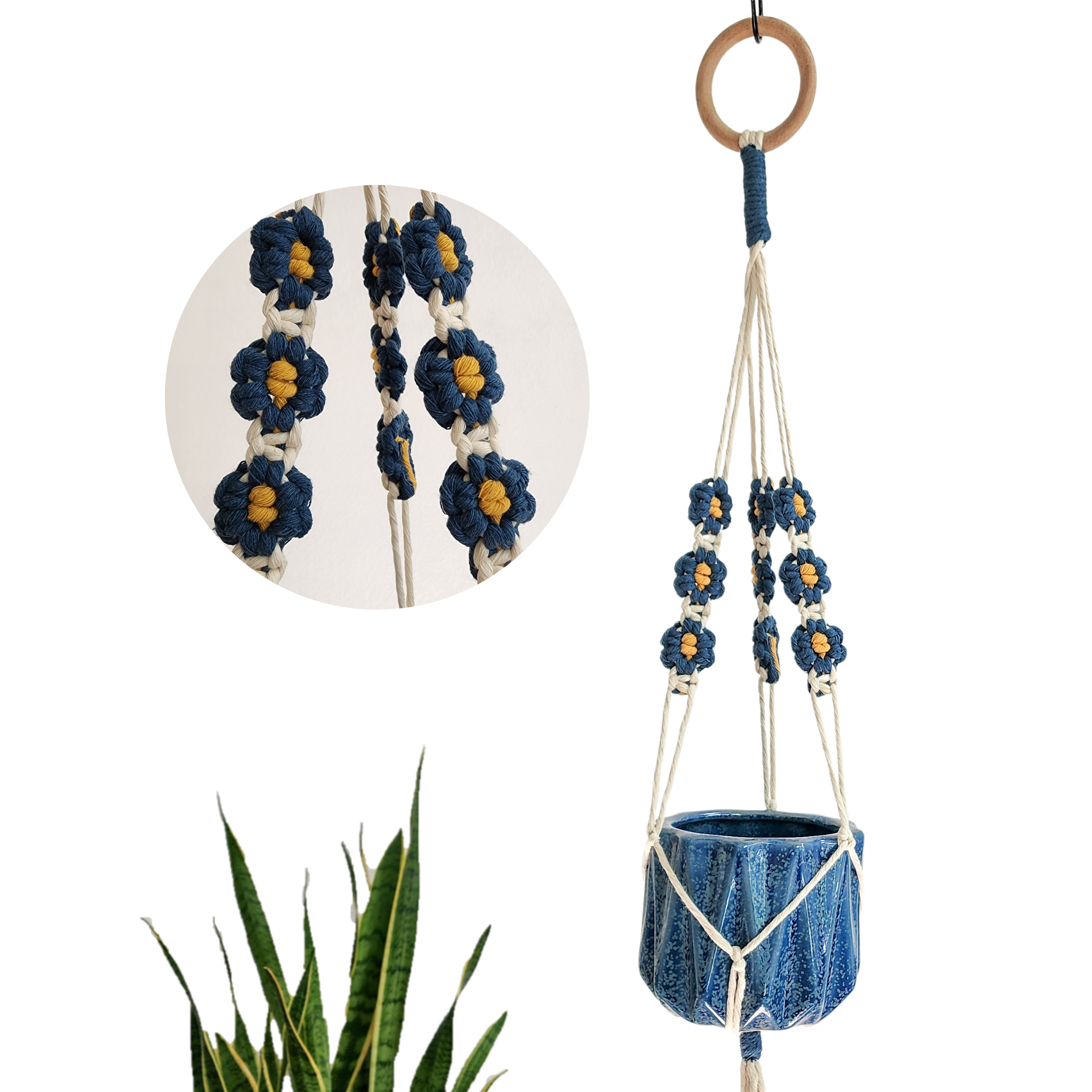Handmade By Uruba - Wholesale Hanging Planter - Floral Daisy Plant Hanger, Handmade Macrame Plant Accessory15