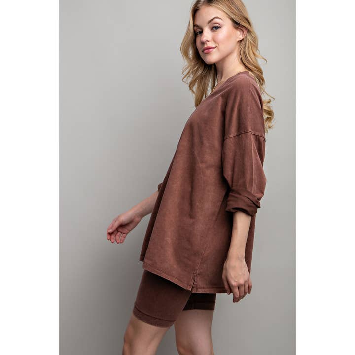 Sweet Generis - Wholesale Lounge Set - Women's - COTTON MINIERAL WASHED OVERSIZE TOP WITH CASUAL BIKER SHORT 12