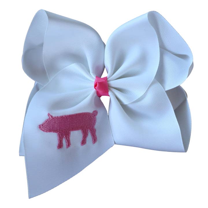 Laço de Cabelo Bordado com Porco por atacado de The Solid Bow