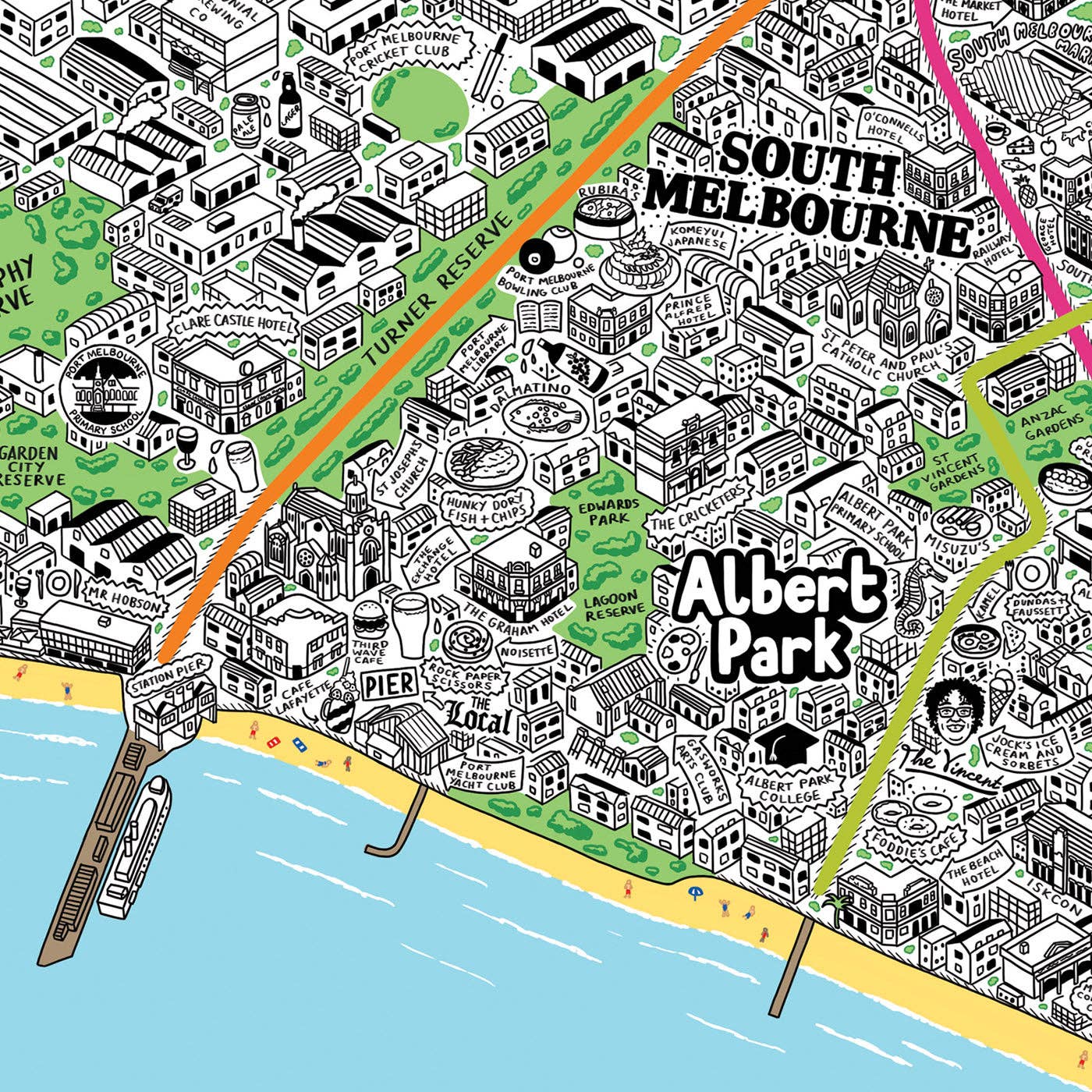 Evermade - Wholesale Art Print - Hand Drawn Map of Melbourne Art Print8