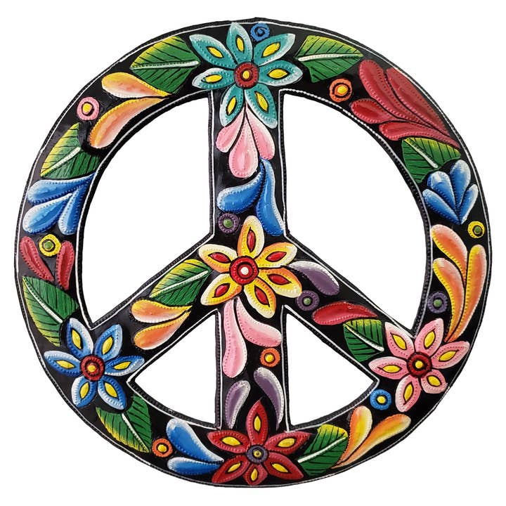 Painted Onyx Floral Peace Sign for wholesale by Le Primitif Galleries