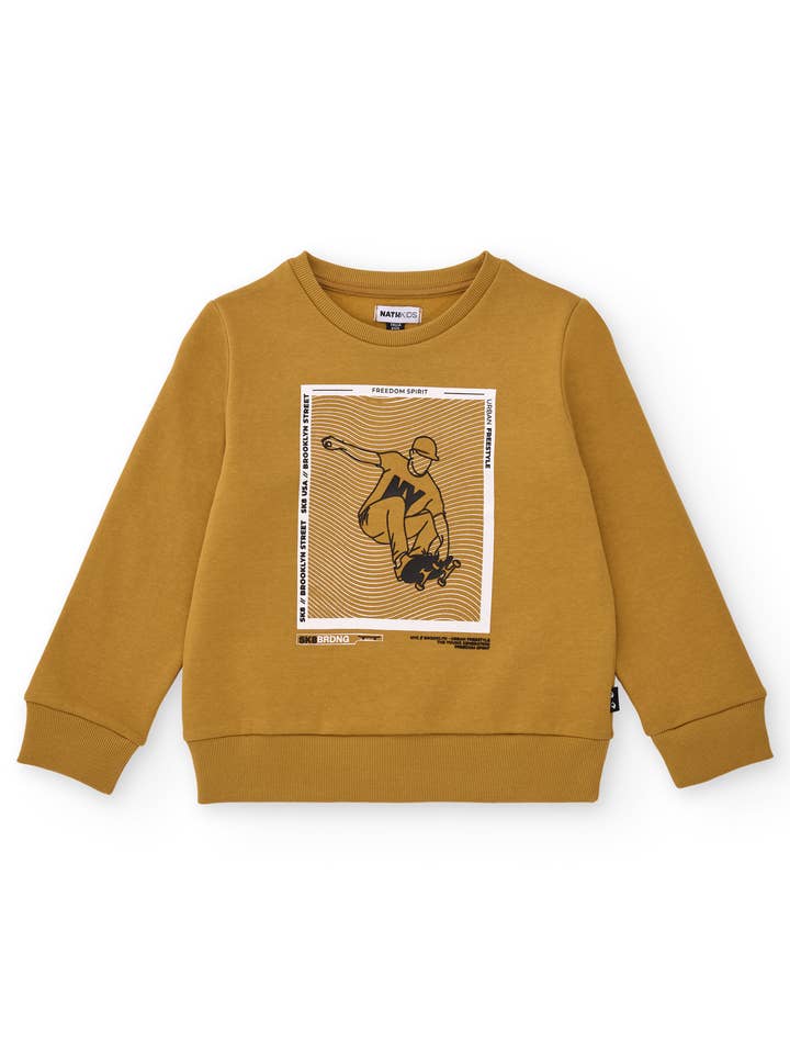 Mustard sweatshirt for boy with skater print for wholesale by tuc tuc