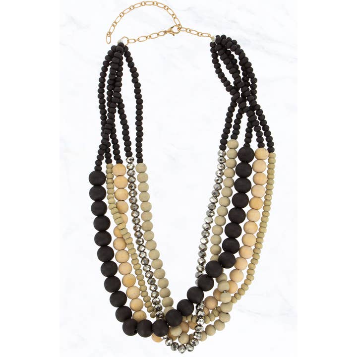 Suzie Q USA - Wholesale Beaded/Pearl Necklace - Multi Wood Bead Necklace