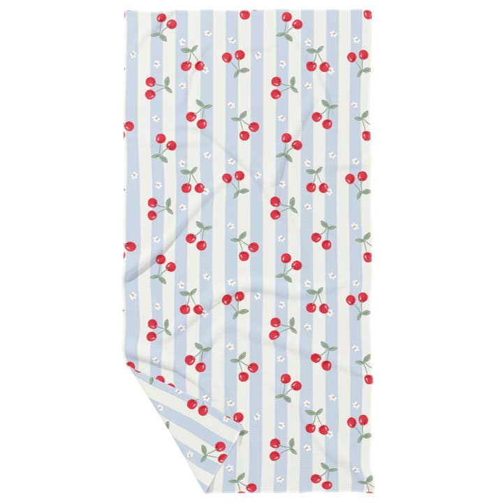 Torchon gaufré double face à rayures cerise pour la vente par June Apothicarie
