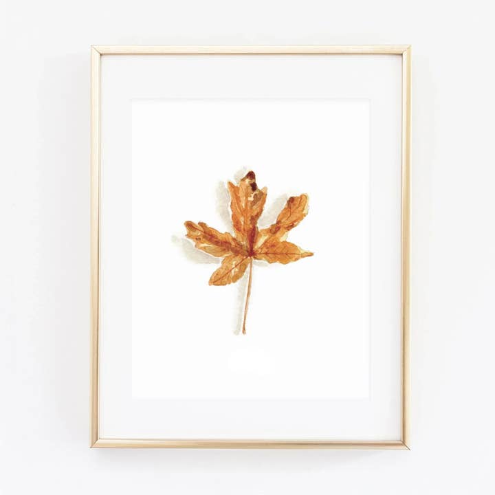 stampa d'arte murale ad acquerello con foglia d'acero per la vendita all'ingrosso da parte di emily lex studio