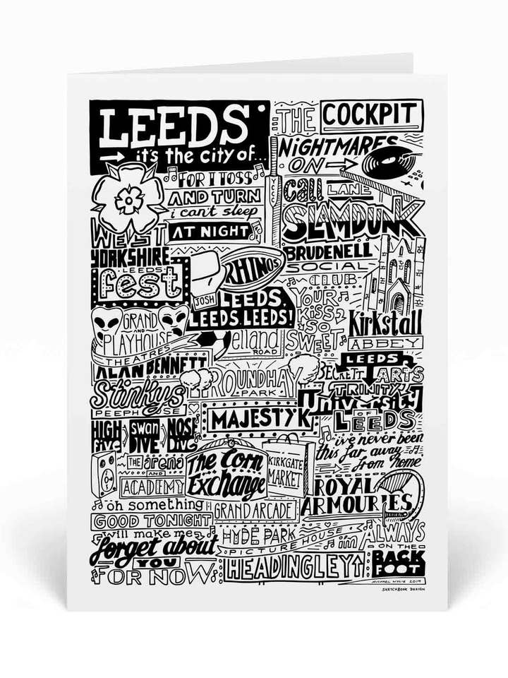 Carte de vœux illustrée des monuments de Leeds pour la vente par Sketchbook Design