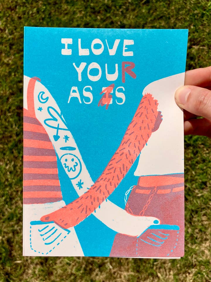 Risograph I Love Your Ass Card for wholesale by Sunflower Studio