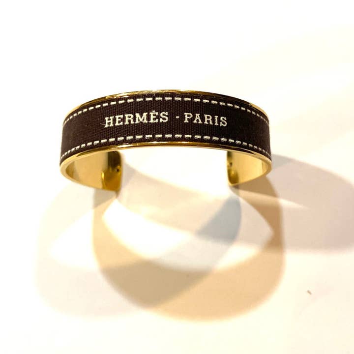 Embellish Your Life - Wholesale Cuff Bracelet - Hermes Brown Ribbon Up-Cycled Cuff Bracelet