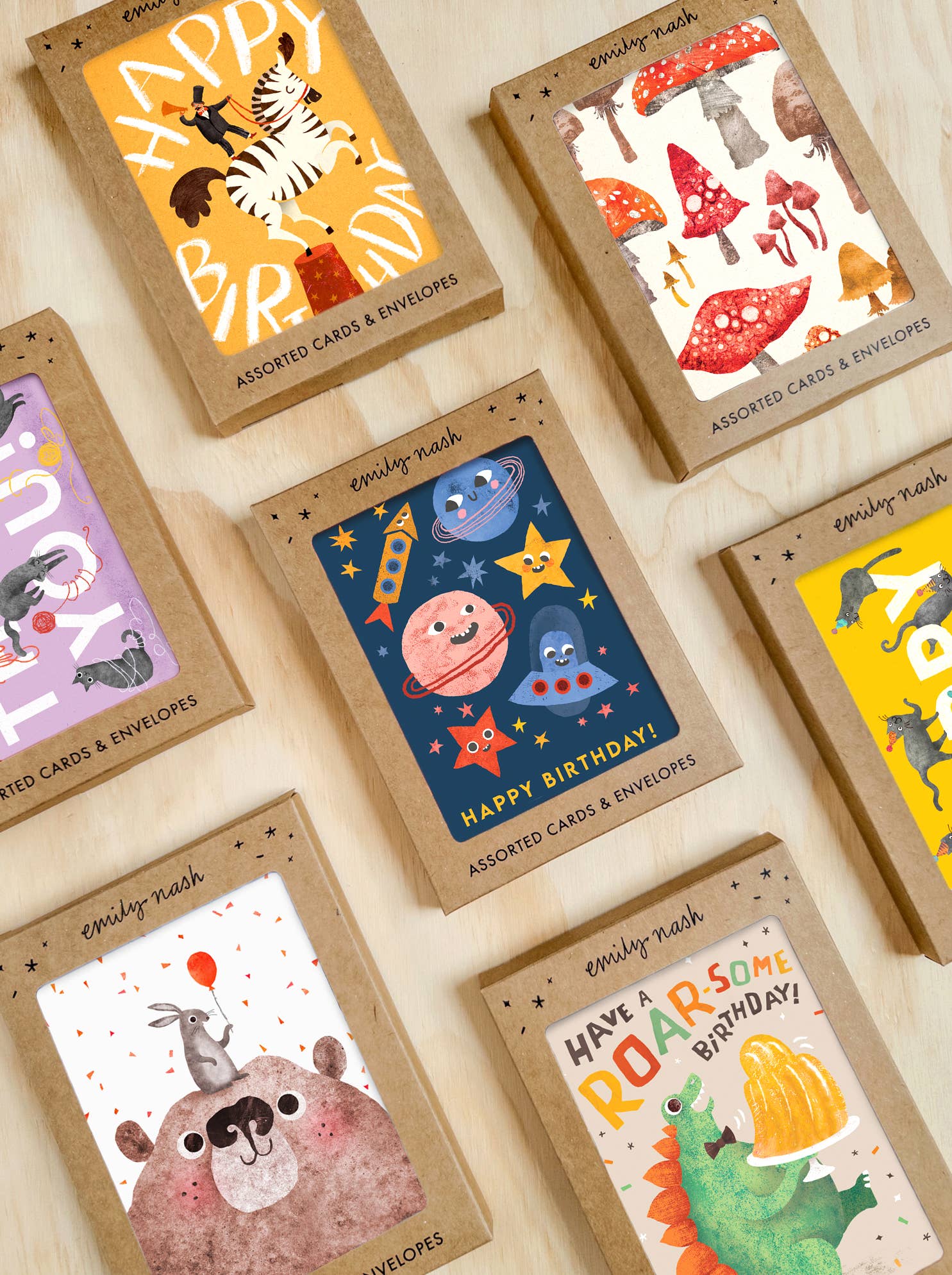 Emily Nash Illustration Greeting Cards - Vente Cartes d'anniversaire - Pack de 6 cartes de vœux Joyeux Anniversaire Animaux Multipack2