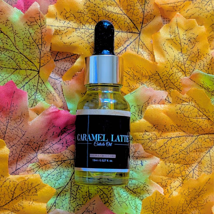 Caramel Latte Limited Edition Autumn Scented 15ml Cuticle Oil Dropper Bottle for wholesale by Blabz Beauty Bar