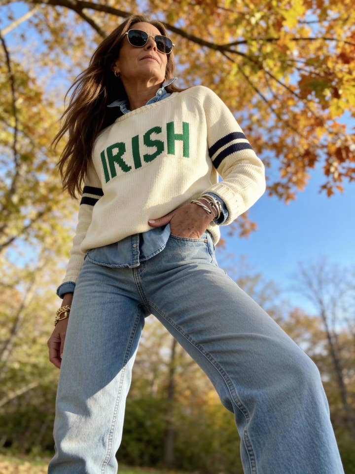 IRISH Campus Sweater with Navy Stripes for wholesale by Pink Pineapple