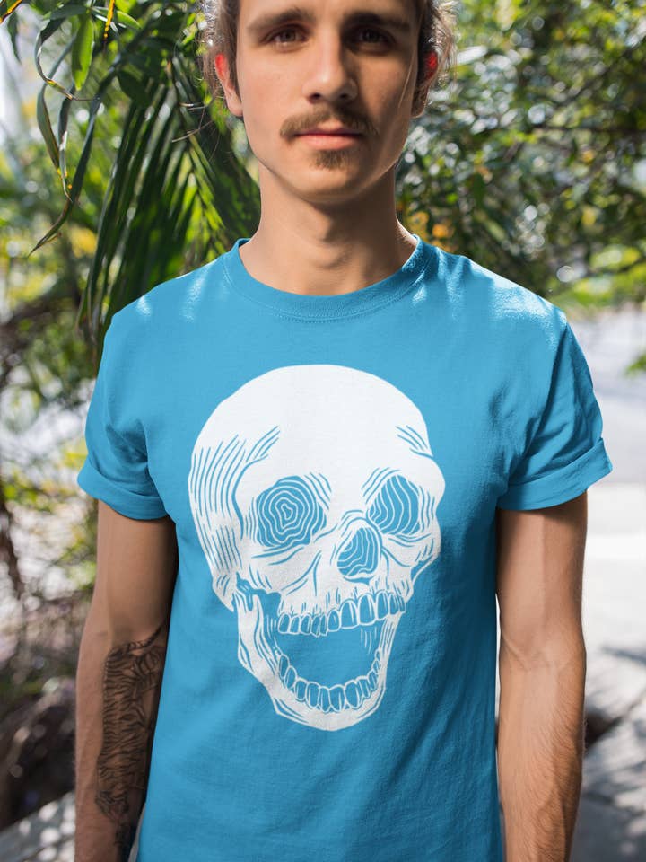 X-ray Vision Skull T-Shirt (Blue Variant) for wholesale by XRAEART Clothing Co