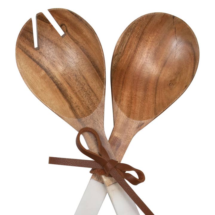 Foreside Home & Garden - Wholesale Serving Utensil - White Set 2 Marble and Wood Serving Utensils3