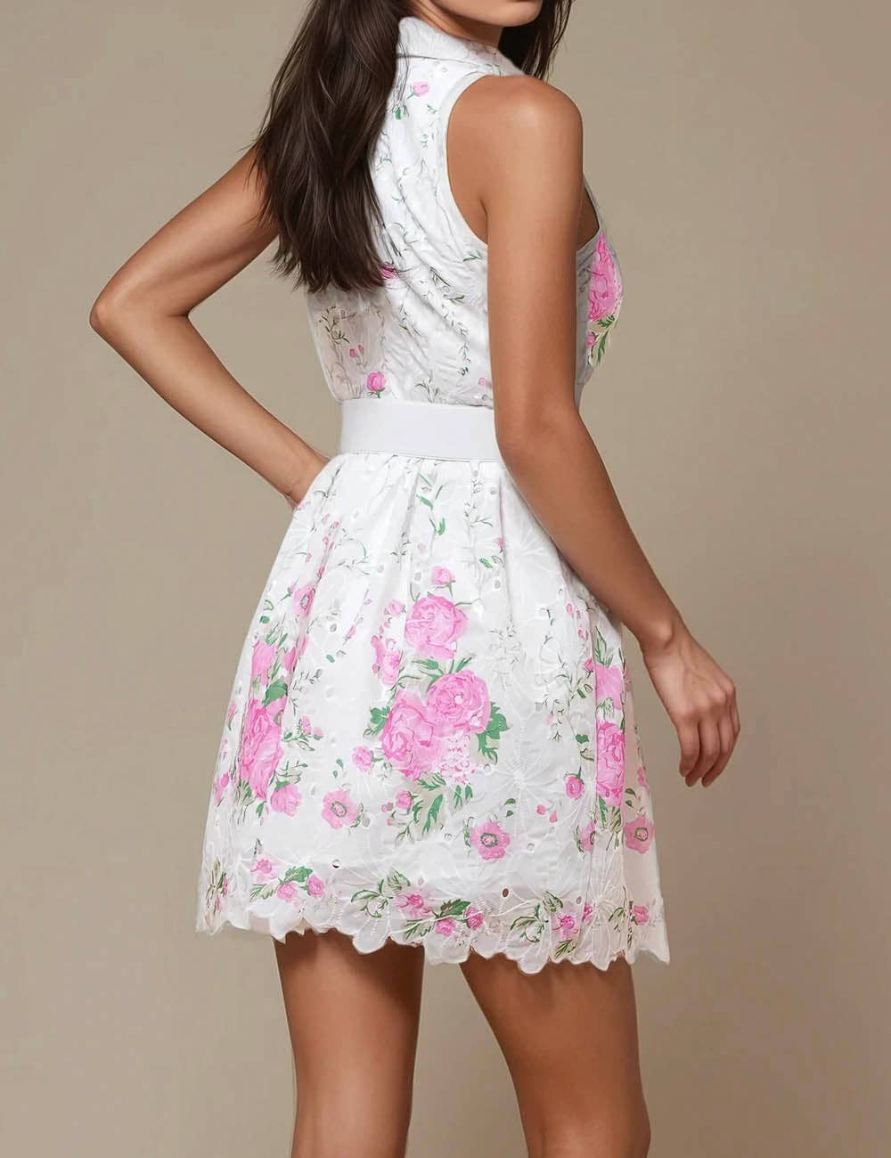 White Ladies Sleeveless Floral Print Mini Dress SKD51180 for wholesale on Faire2