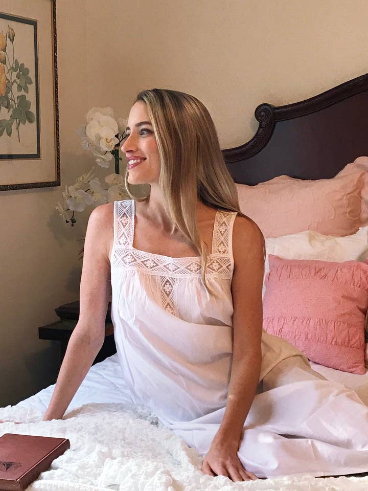 Jacaranda Living - Wholesale Nightgown – Women’s - Louise White Cotton Nightgown3
