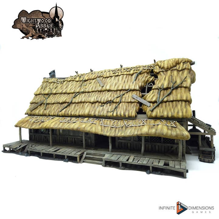 Langhus med stråtag - Whitewood Abbey Sæt | Diorama | DnD | Krigsspil | Bygning | Landsby | By - Høj Kvalitet 3D Printet, 15mm, 28mm, 32mm for engroshandel hos The Beaver and Broadsword
