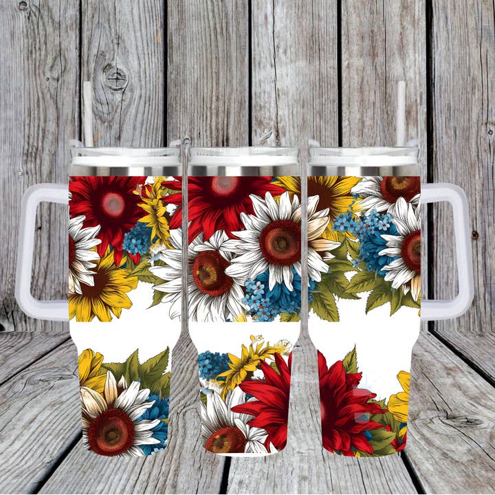 Americana Themed Floral Tumbler with Handle for wholesale by Crafting in Chaos