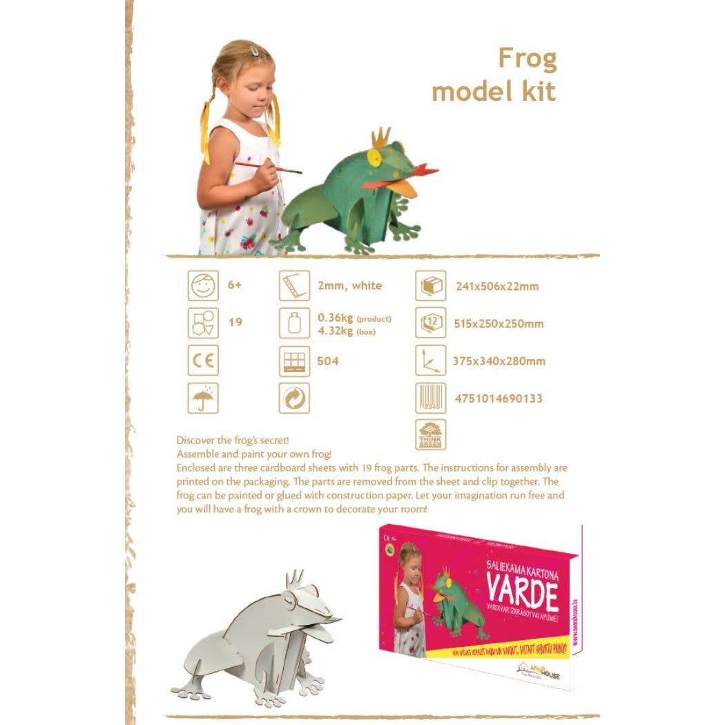 Annahouse - Venta al por mayor Kit de manualidades - Niños - Kit modelo rana, juguete de cartón para construcción y pintura, 3D6