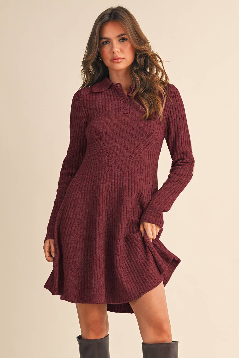 &MERCI - Wholesale Dress - Women's - RIBBED SWEATER FLARED MINI DRESS MSW1096828