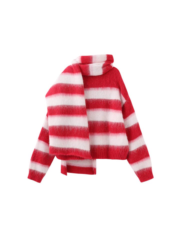 CUBIC - Wholesale Cardigan - Women's - Striped Color Block Wool Knit Cardigan With Scarf1
