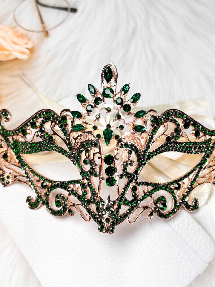 Masquerade Mask Luxury Green Crystal, Glamorous Eye Mask for wholesale by Happy Dream Gifts