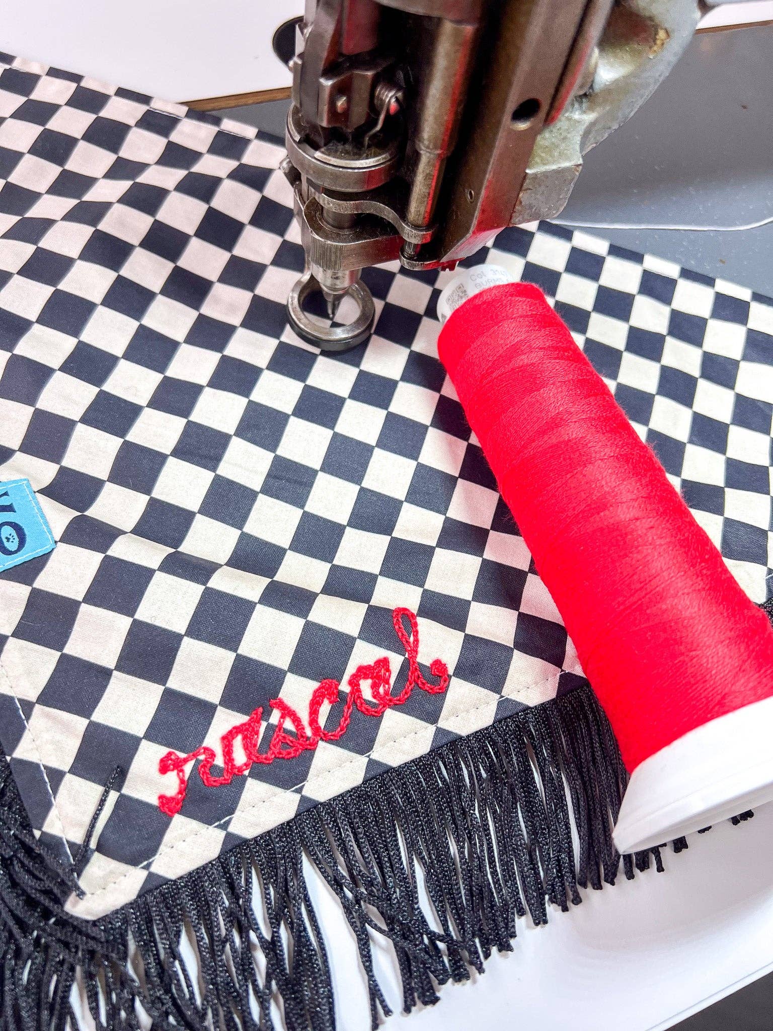 Velvet Outlaw - Wholesale Pet Bandana - Dog - Black & White Checker Dog Bandana with Fringe - Pet Accessories3