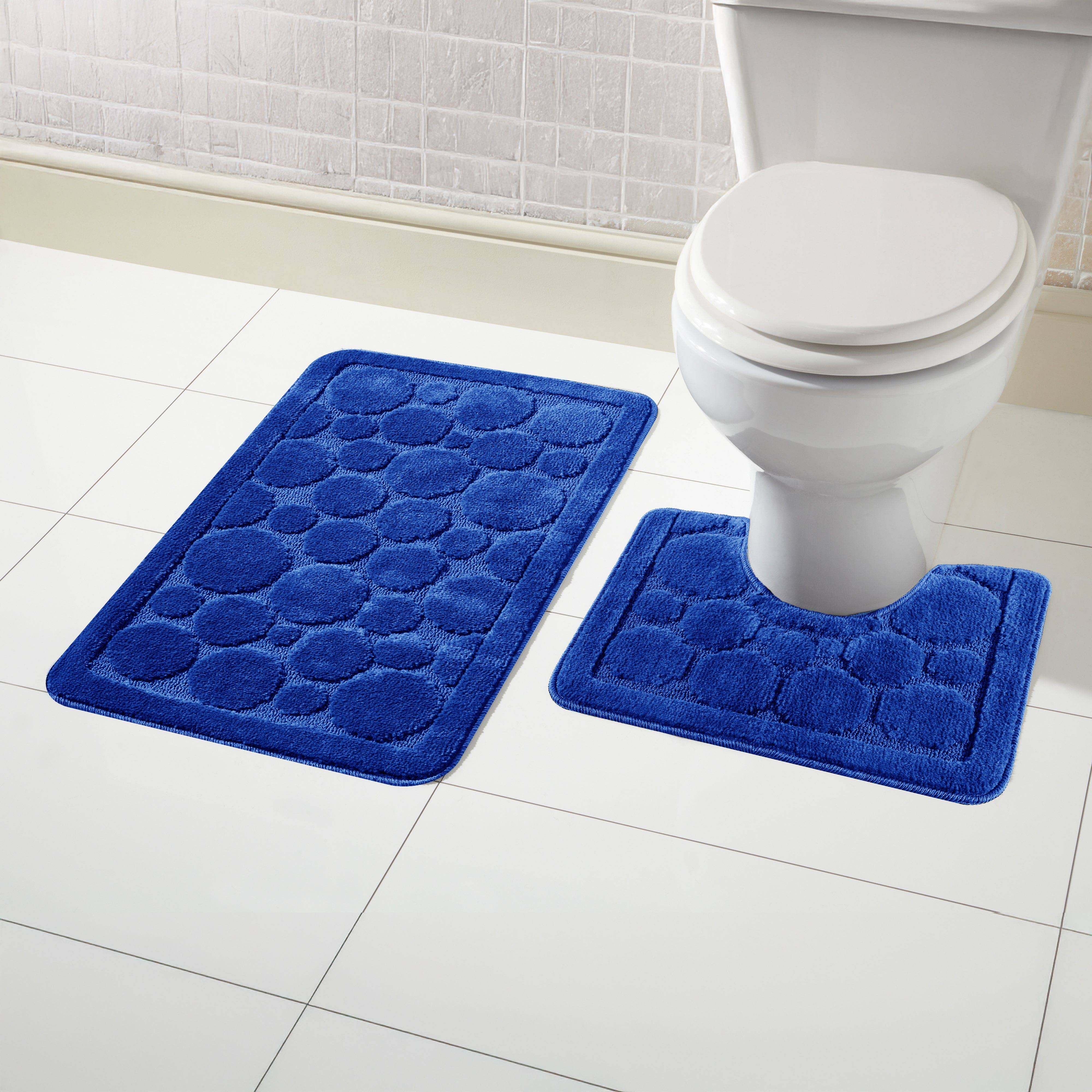 Cali Bubbles 2 Piece Royal Blue Bath Mat & Pedestal Set for wholesale on Faire0