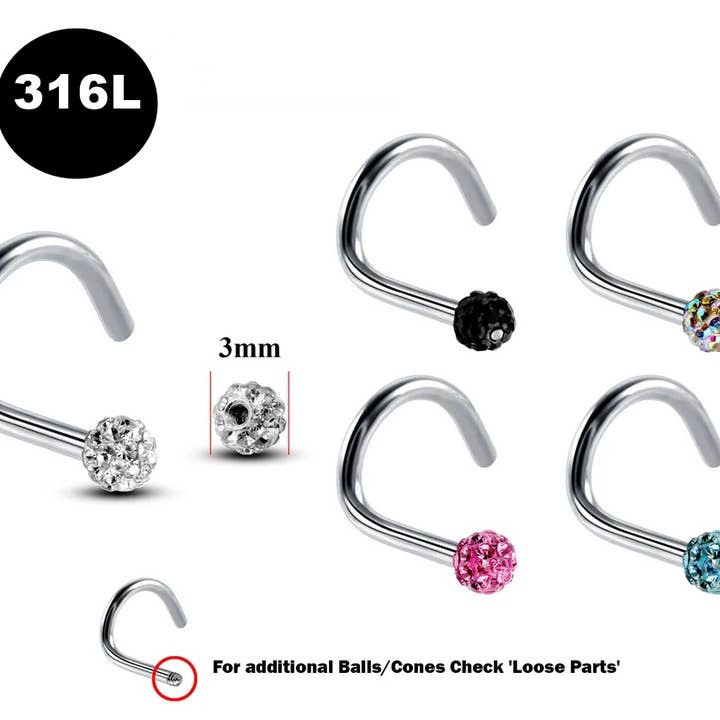Bodytrend - Venta al por mayor Aretes para la nariz - Tornillos para la nariz, anillo para la nariz-anillo de tornillo para la fosa nasal y bola Ferido -316L