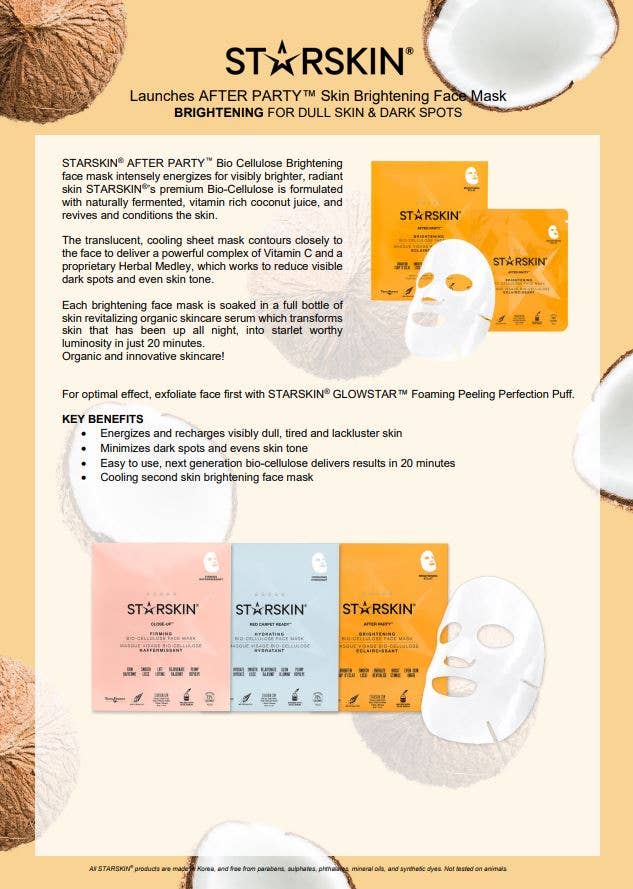 STARSKIN - Wholesale Skincare Face Mask - Brightening Sheet Face Mask – Single | After Party 4