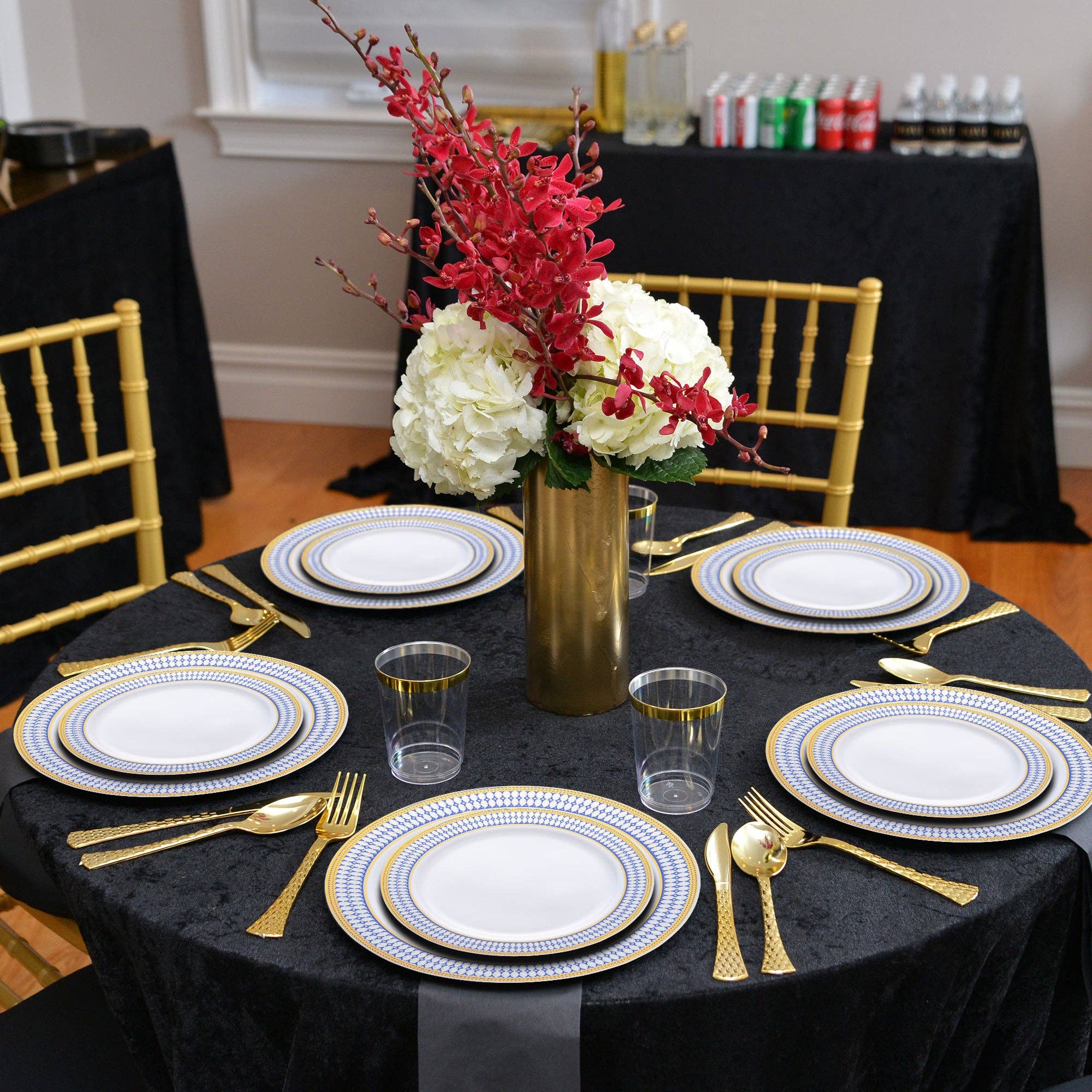 Smarty had a Party - Wholesale Disposable Plate - 10.25" White/Blue Gold Rim Plastic Dinner Plates - 120 pcs8