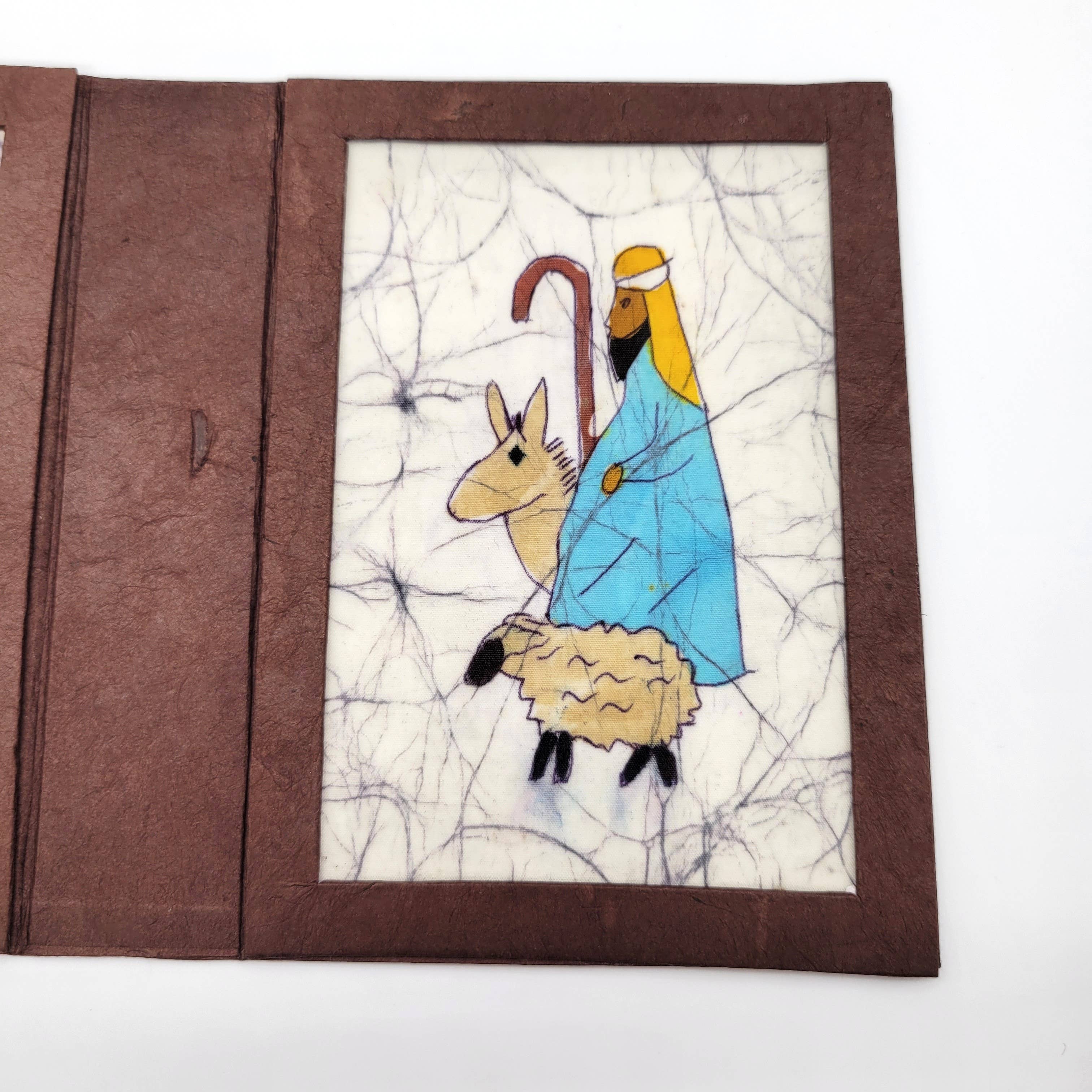 Eclectic Woodchuck – wholesale Nativity scene decor – Batik Nativity Triptych in Paper Mache Box 5