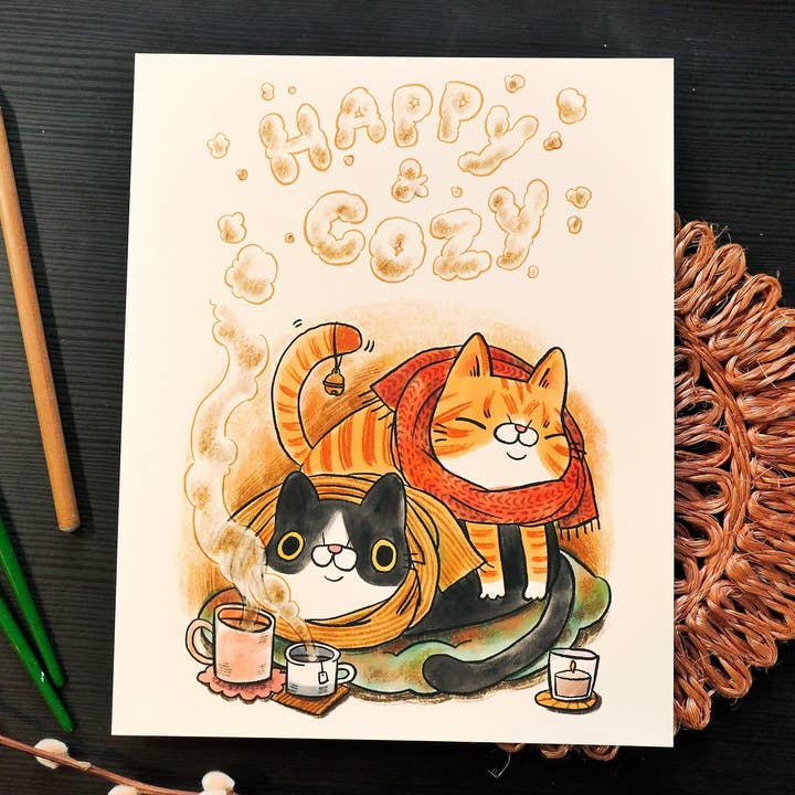 Happy & Cozy Cat Print for wholesale by Koobta