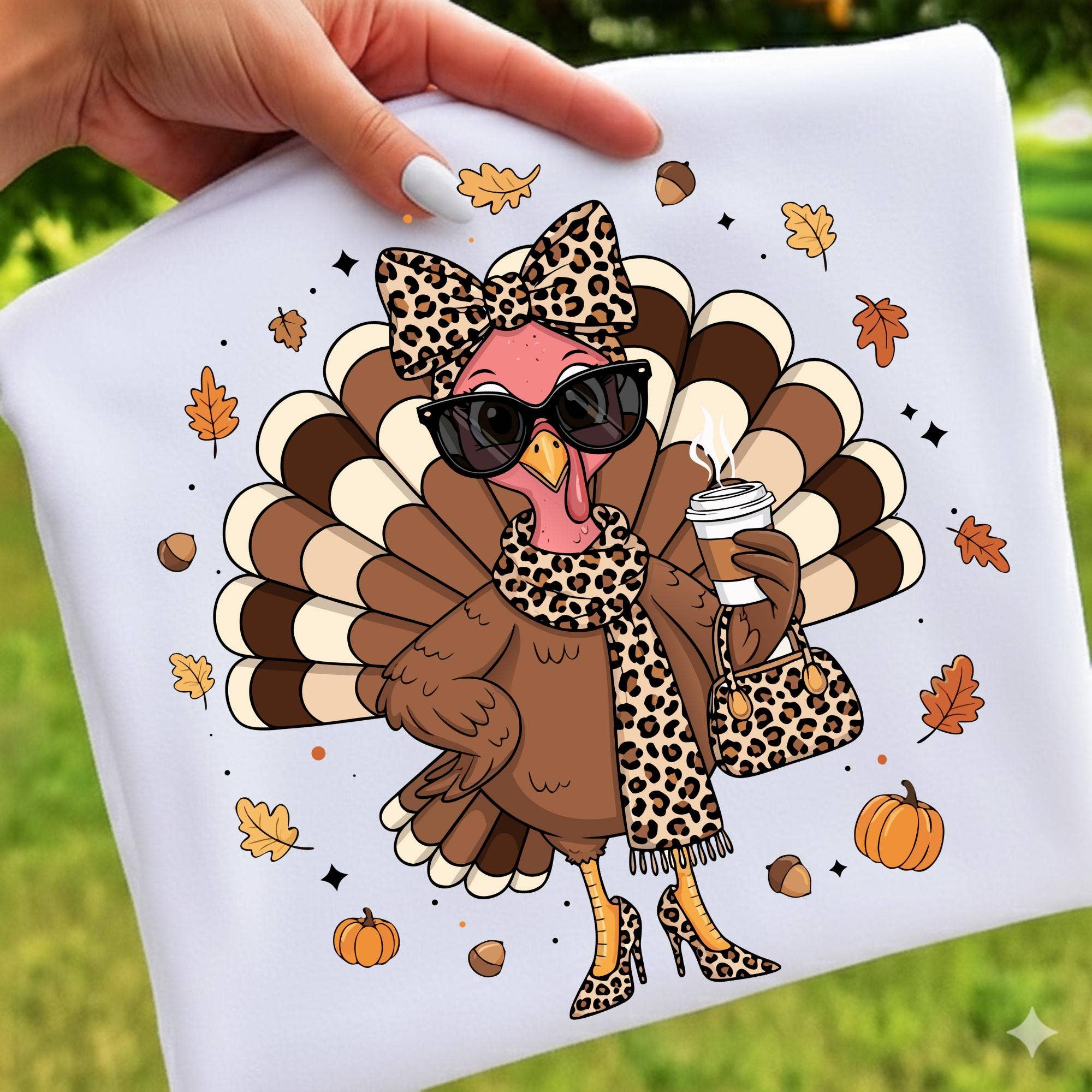 NVC Ecommerce LLC - Vendita all'ingrosso Maglietta stampata - Donna - Maglietta Divertente Tacchino Boujee, Felpa Leopardata del Ringraziamento2