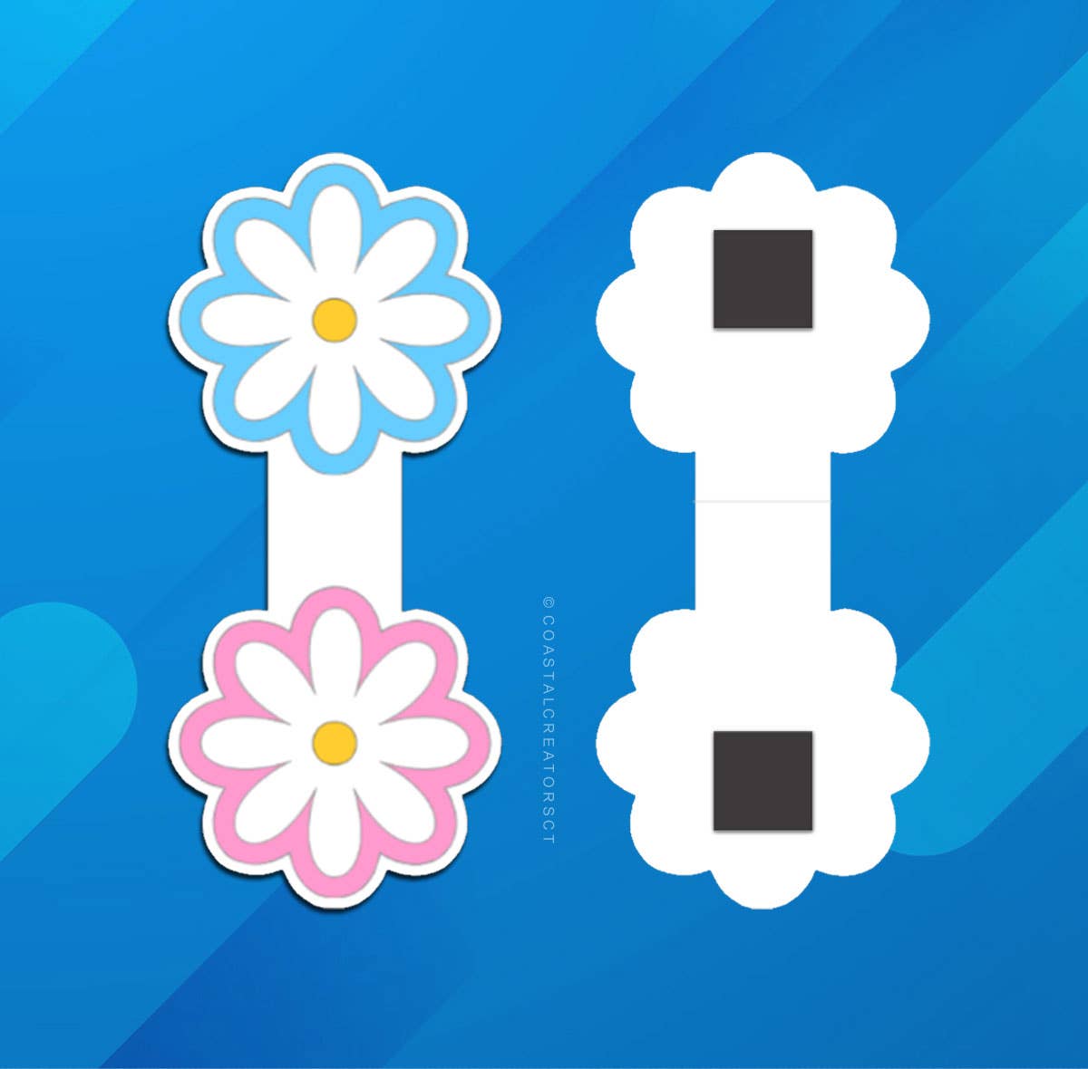 Coastal Creators of Connecticut - Wholesale Bookmark - Pink/Blue Daisies Reversible Magnetic Bookmark (Packaged)2